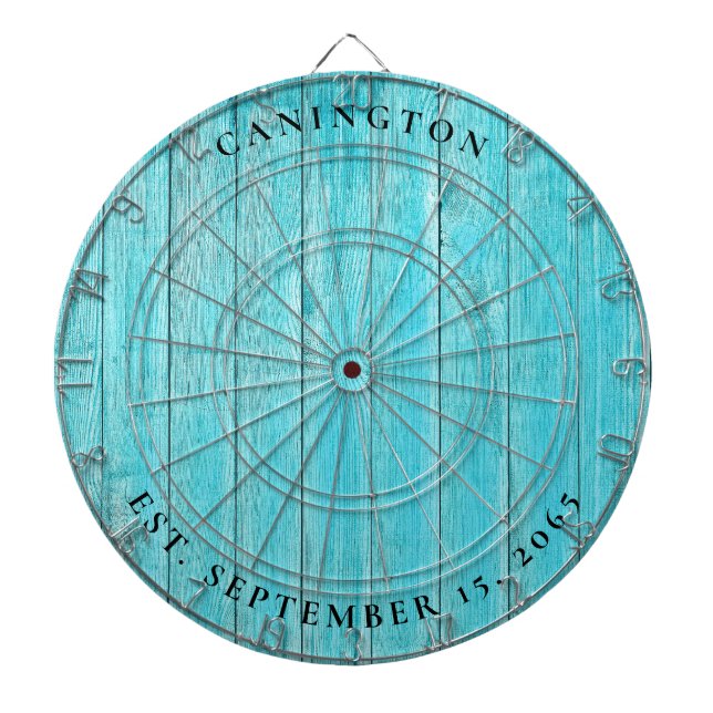 Custom Name & Wedding Date Turquoise  Dartboard (Front)
