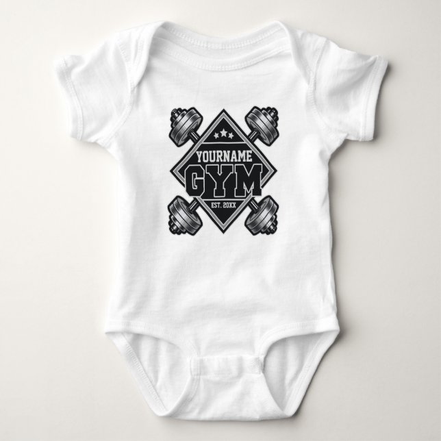 Custom NAME Weightlifting Home Crossfit Gym Baby Bodysuit (Front)