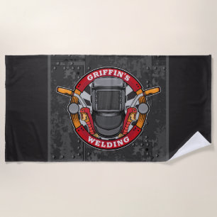 Custom NAME Welder Metal Fabricator Welding Shop Beach Towel