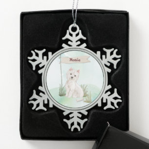 Custom Name Westie Pet Dog Snowflake Pewter Christmas Ornament