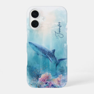 Custom Name Whale Shark Ocean Coral Reef iPhone 16 Case