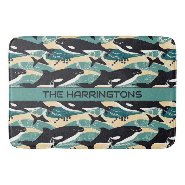 Custom Name Whales Pattern Bath Mat (Front)