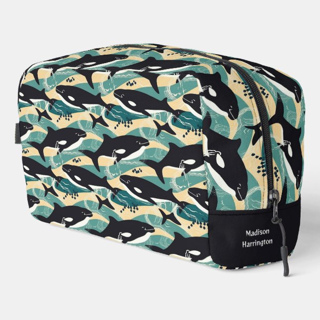 Custom Name Whales Pattern Dopp Kit (Right Corner)