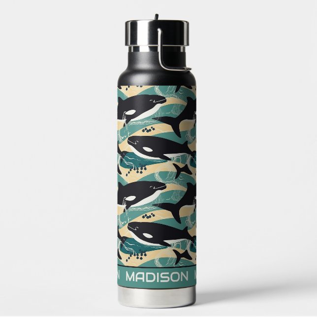 Custom Name Whales Pattern Water Bottle (Left)