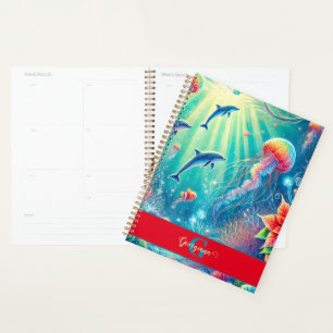 Custom Name Whimsical Floral Coral Reef Poinsettia Planner