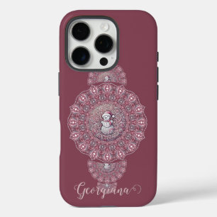 Custom Name Whimsical Snowman Ornamental Mandala iPhone 16 Pro Case
