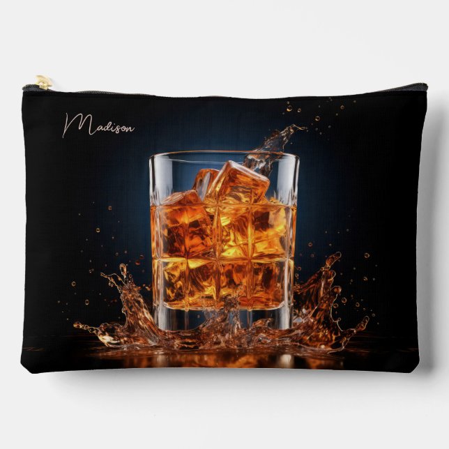 Custom Name Whiskey On The Rocks Accessory Pouch (Front)