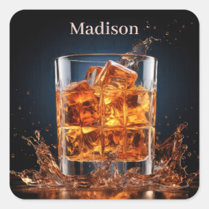 Custom Name Whiskey On The Rocks Square Sticker