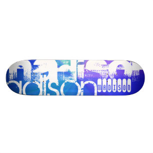 Custom Name; White & Abstract Purple, Green, Blue Skateboard