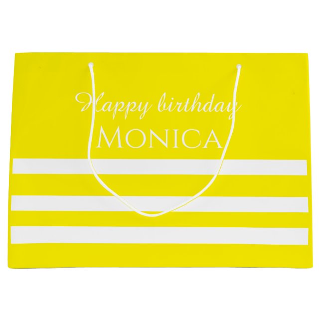 custom name white and yellow birthday large gift bag (Front)