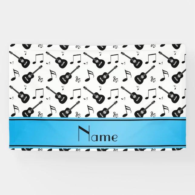 Custom name white black guitars music notes banner (Horizontal)