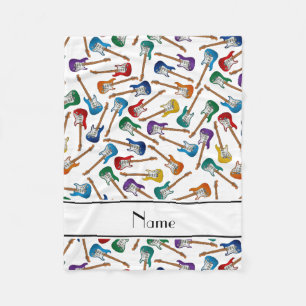 Custom name white colourful electric guitars fleece blanket