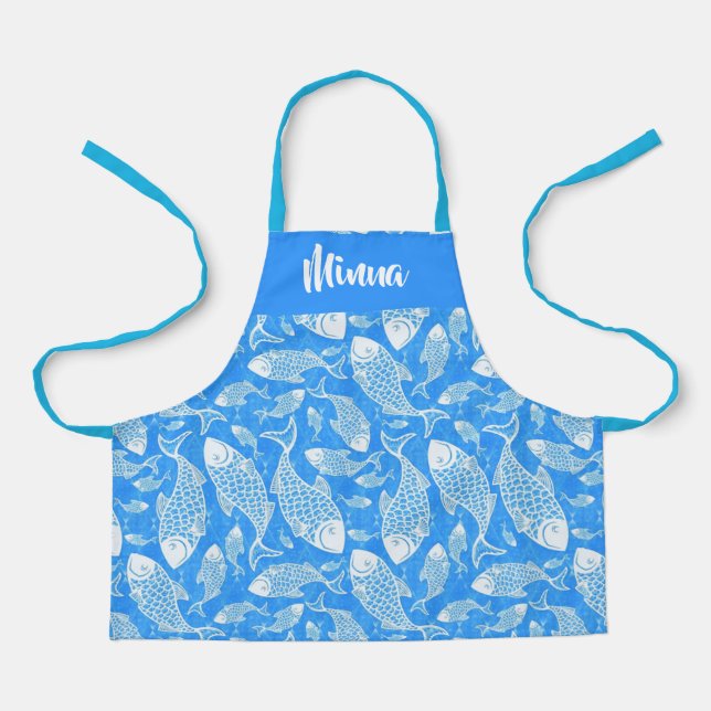 Custom name white fish apron (Front)