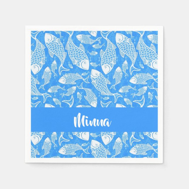 Custom name white fish napkin (Front)