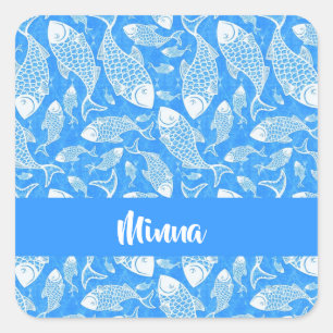 Custom name white fish square sticker