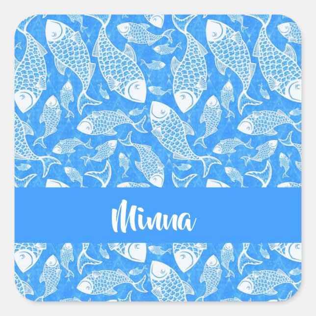 Custom name white fish square sticker (Front)