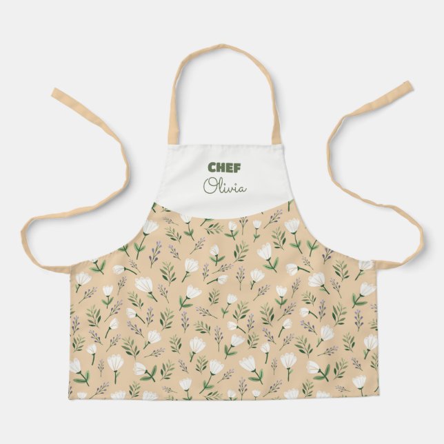 Custom Name & White Florals Apron (Front)
