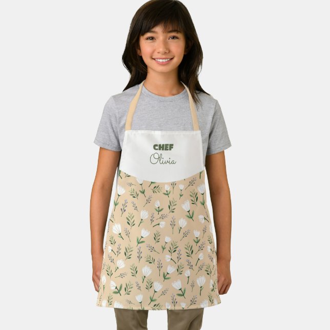 Custom Name & White Florals Apron (Insitu)