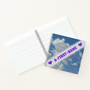 Custom Name + White/Grey Clouds and Blue Sky Notebook