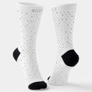 Custom Name White Light Dark Grey Polka Dot Socks