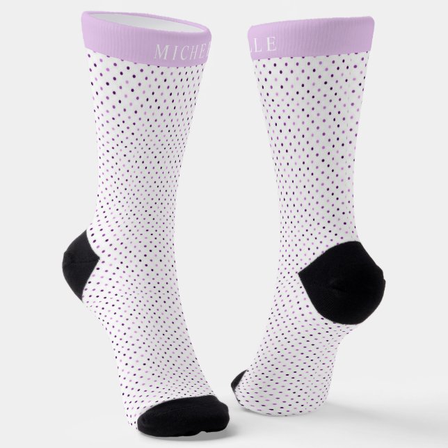 Custom Name White Light Purple Tiny Polka Dot Socks (Angled)