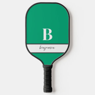 Custom Name White Monogram Green Pickleball Paddle