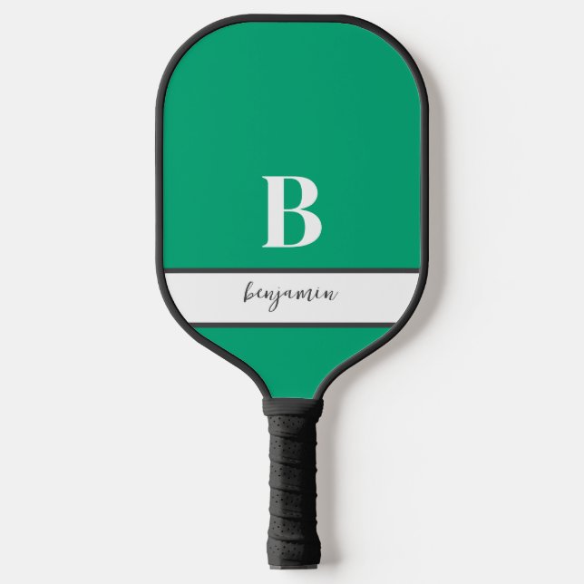 Custom Name White Monogram Green Pickleball Paddle (Front)
