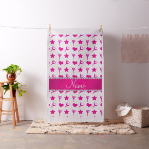 Custom name white pink gymnastics stars hearts fabric