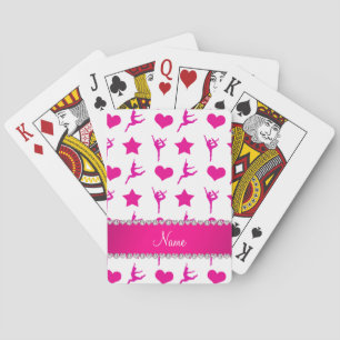 Custom name white pink gymnastics stars hearts playing cards