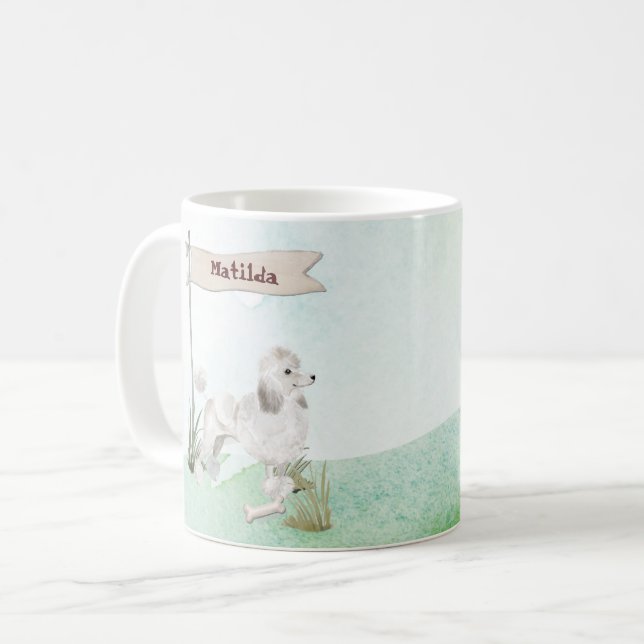 Custom Name White Poodle Pet Dog Coffee Mug (Front Left)