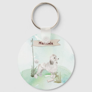 Custom Name White Poodle Pet Dog Key Ring