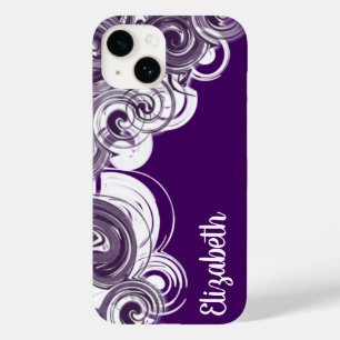 Custom Name White Spiral Pattern Purple Abstract Case-Mate iPhone 14 Case
