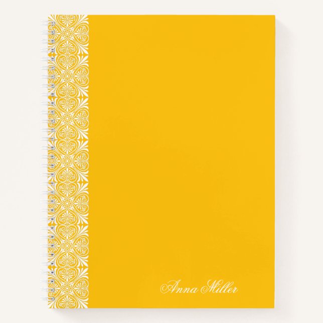 Custom Name white vector Pattern Gold Notebook (Front)
