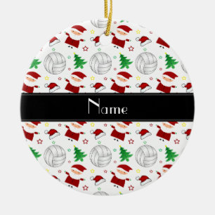 Custom name white volleyball christmas pattern ceramic ornament