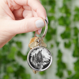 Custom Name Wilderness Wolf Head Key Ring