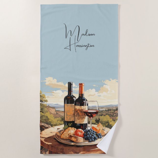 Custom Name Wine Lover's Beach Towel (Front)