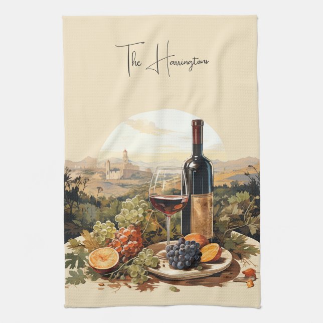 Custom Name Wine Lover's Tea Towel (Vertical)