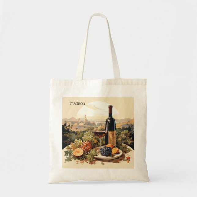 Custom Name Wine Lover's Tote Bag (Front)