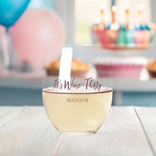 Custom Name "Wine : Thirty" (or your text) Stemless Wine Glass