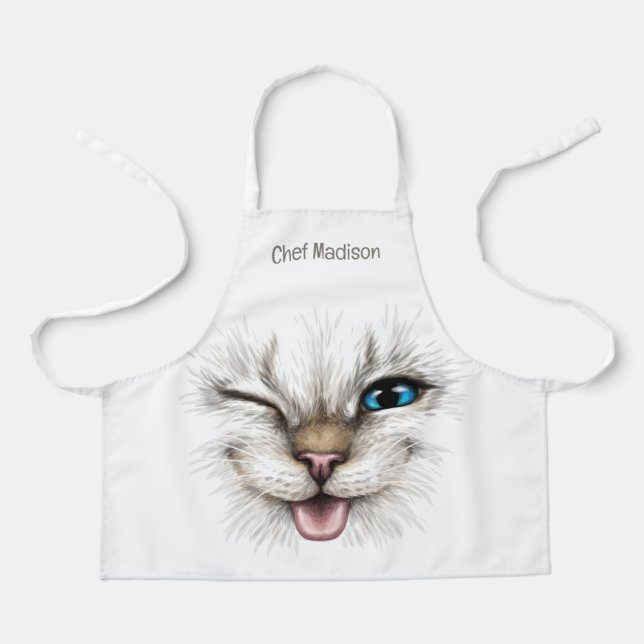 Custom Name Winking Cat Apron (Front)