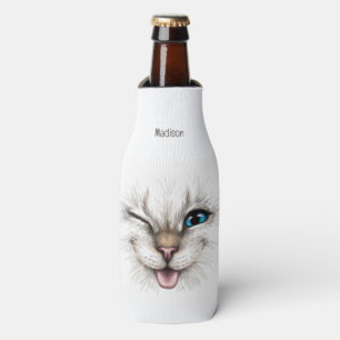 Custom Name Winking Cat Bottle Cooler