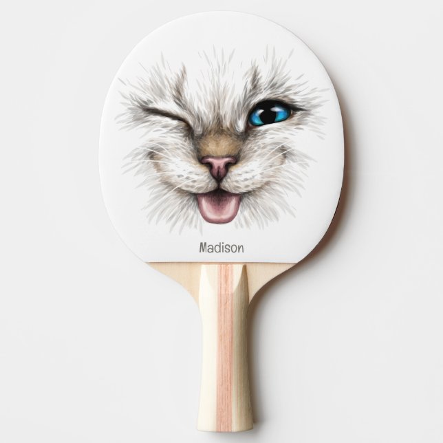Custom Name Winking Cat Ping Pong Paddle (Front)