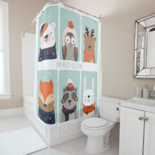 Custom name Winter Animals shower curtain