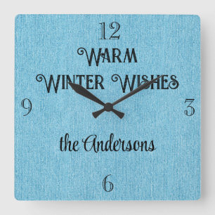 Custom Name, Winter Blue Denim Print 10.75-inch Square Wall Clock