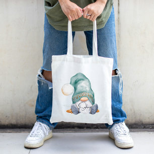 Custom Name Winter Gnome Holiday Tote Bag