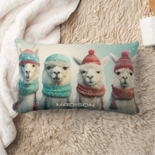 Custom Name Winter Llamas Lumbar Cushion