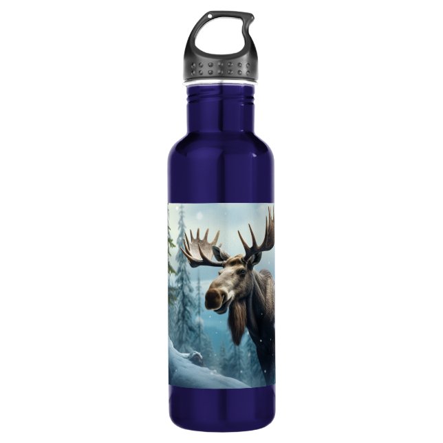 Custom Name Winter Moose 710 Ml Water Bottle (Front)