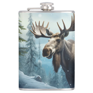 Custom Name Winter Moose Hip Flask