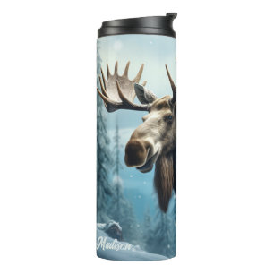 Custom Name Winter Moose Thermal Tumbler