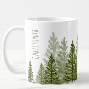 Custom Name Winter Watercolor Pine Trees Mug